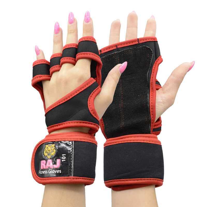 دستکش و محافظ کف دست بدنسازی راج مدل 404K1386 قرمز بسته دو عددی