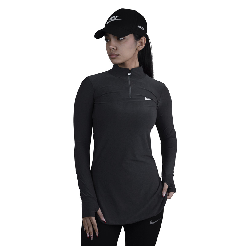 استرج آستین بلند نیم زیپ ورزشی زنانه نایک مدل VHD-3K1452 طوسی تیره